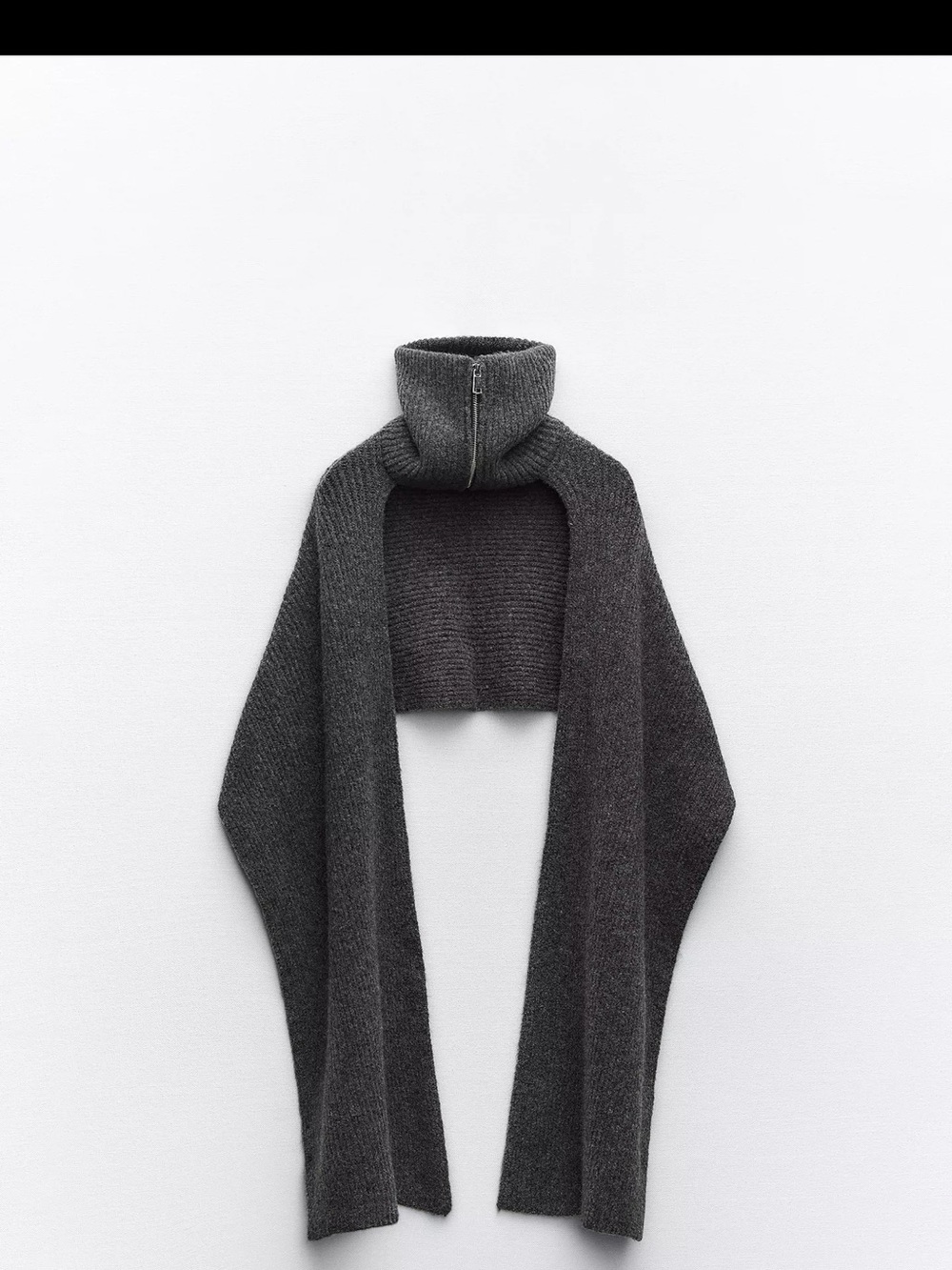 Charcoal Knit Turtleneck Scarf Sweater - Women ZIPPER COLLAR SCARF